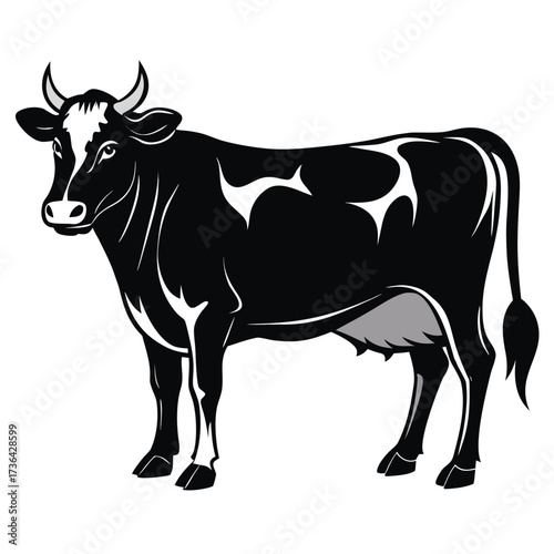 A Majestic Black and White Dairy Cow Illustration a majestic