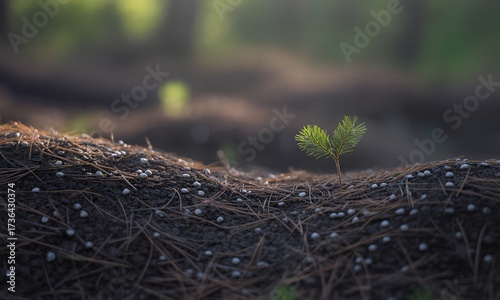 Tiny tree growing in the forest sunlight nature life.