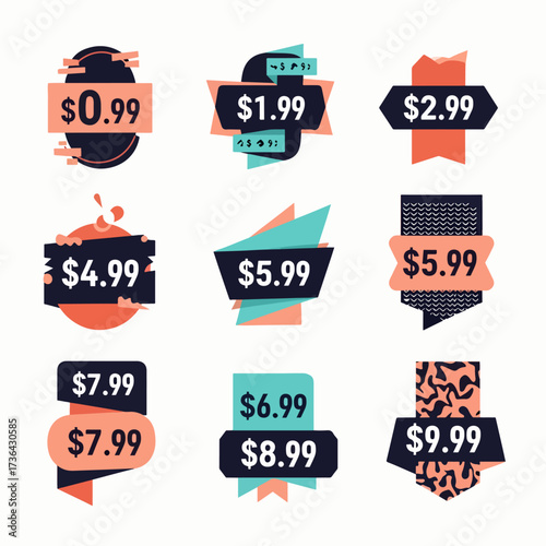 Price tags, element set on transparent background