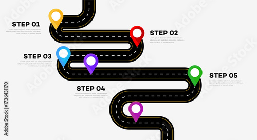 Modern Vector Journey Infographic  Steps 01, 02, 03, 04, 05 with Markers