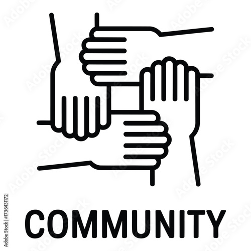 Line Icon of Community Unity with Hands Holding Together