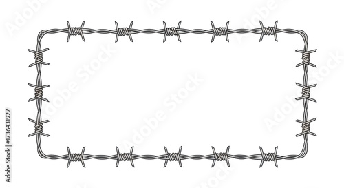Фотография Isolated barbed wire frame, steel fencing protection, boundary security design e