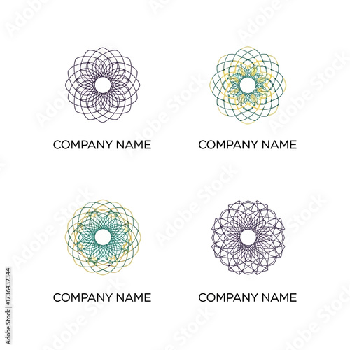 Geometric floral designs with company name branding concept.