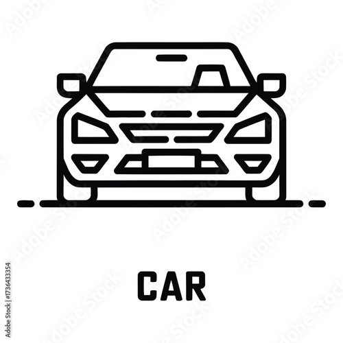 Modern Car Front View Line Icon for Automotive and Transport Design