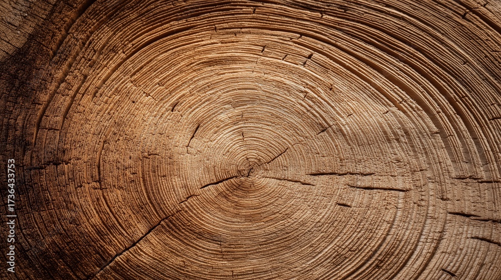 Fototapeta premium Close-up of tree trunk cross-section showing annual growth rings