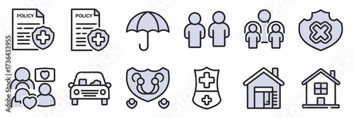 Vector icon sheet of insurance symbols in grid layout
