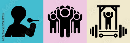 Vector icon sheet with trainer, group class, and workout zone silhouettes – Suitable for fitness coaching, gym branding, or active lifestyle design