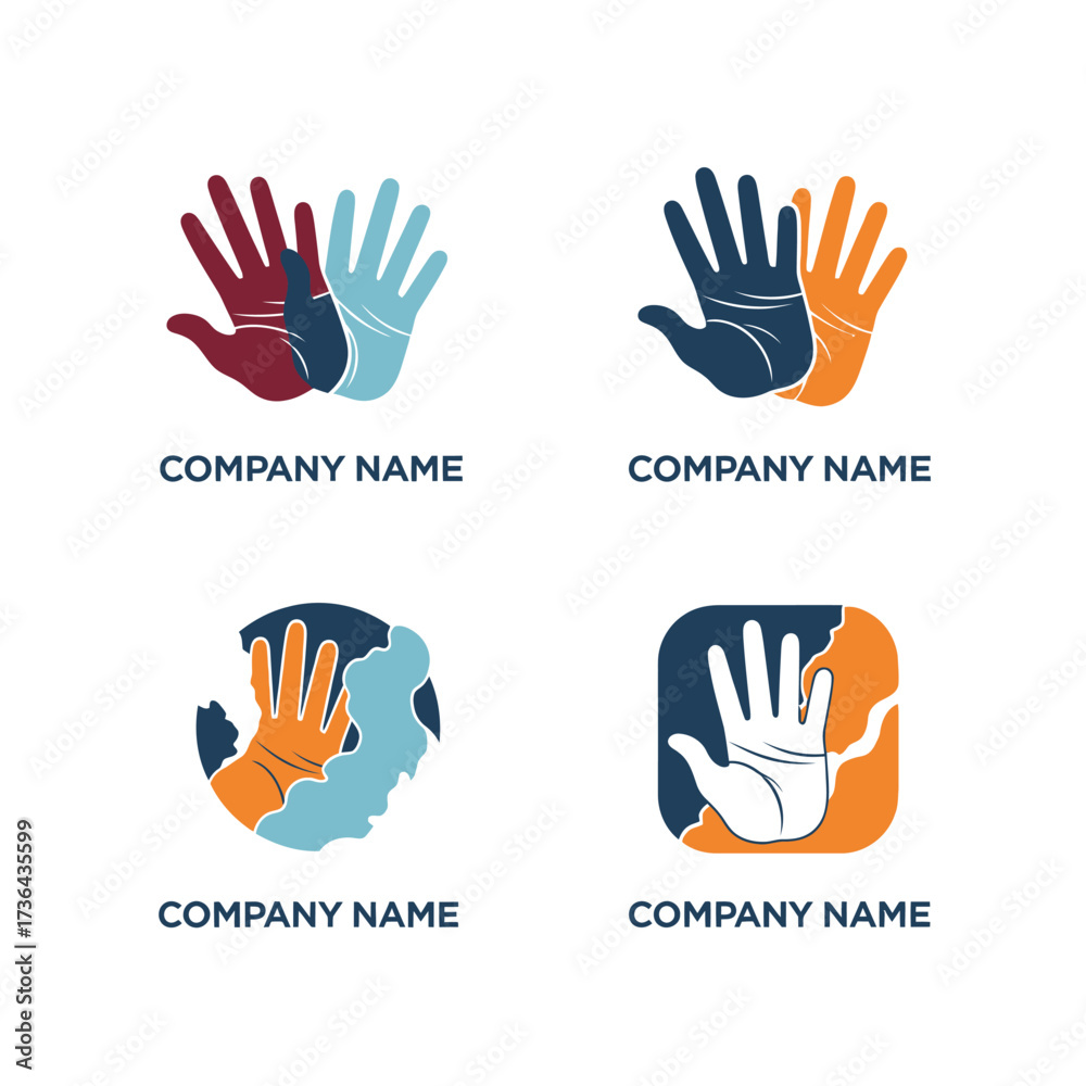 Fototapeta premium Set of colorful hand logo templates for company branding.