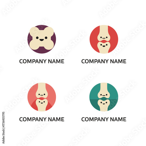 Set of Cute Cartoon Bone and Joint Logos for Medical Company.