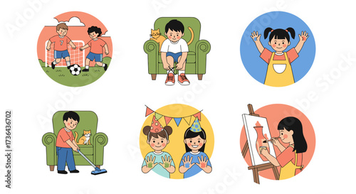 Children engaged in various fun activities demonstrating different developmental stages and learning opportunities.