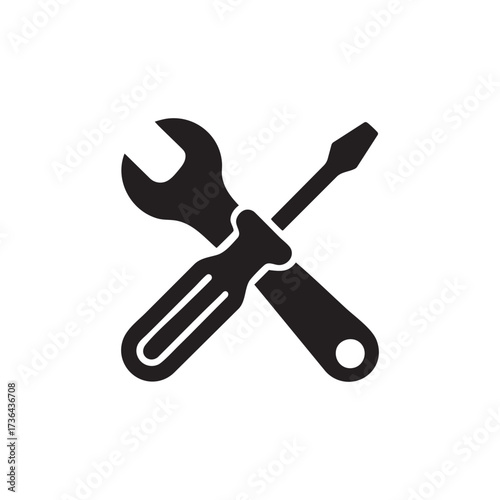 Solid Wrench and Screwdriver Icon – Tools and Maintenance Symbol