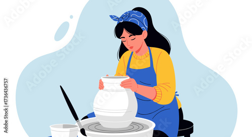 A skilled artisan meticulously crafts a ceramic vase on a pottery wheel.