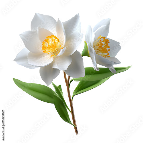 Elegant white flowers with a yellow center on transparent background