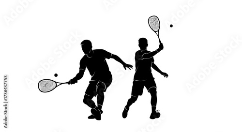 Two Tennis Players in Action A Dynamic Silhouette of Sport and Athleticism on the Court