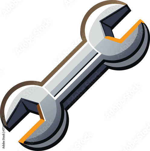 Stylized silver wrench with orange accents on icon isolated on white transparent background vector eps png jpg business people clipping path cutout 2025 2026 4k full hd poster banner label download