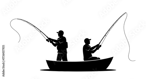 Silhouetted Anglers Fishing from a Boat on Calm Waters Catch of the Day