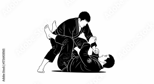 Jiu-Jitsu Grappling Illustration Two Athletes in a Martial Arts Match