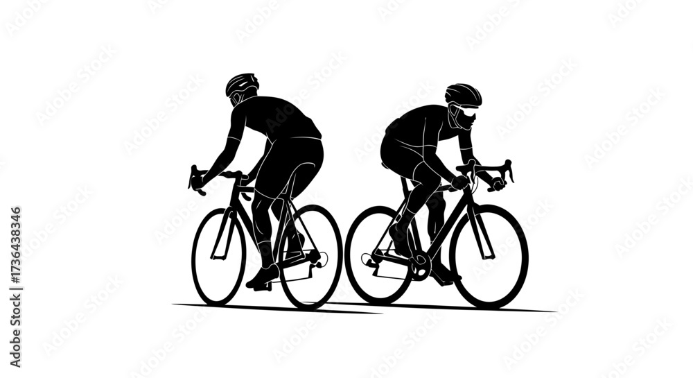 Fototapeta premium Silhouetted Cyclists in Motion A Dynamic Black and White Visual Story