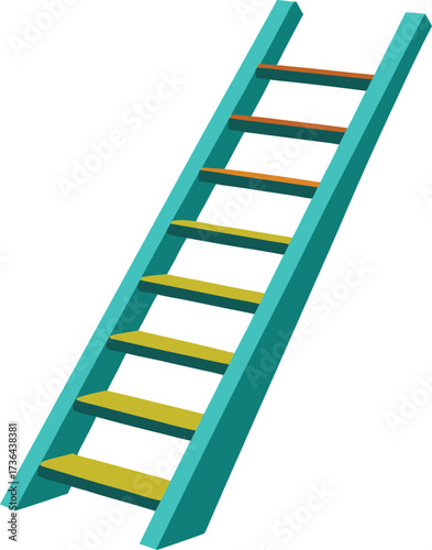 Teal and yellow wooden ladder with orange icon isolated on white transparent background vector eps png jpg business people clipping path cutout 2025 2026 4k full hd poster banner label download