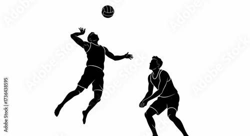 Dynamic Volleyball Duo in Silhouette A Powerful Athletic Display of Skill and Teamwork