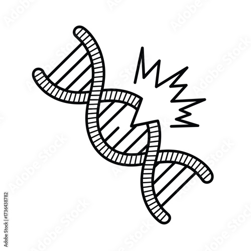 Damaged dna double helix illustration with a break