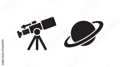 Telescope and planet icon set simple flat vector glyphs isolated astronomy and science elements for web and mobile design