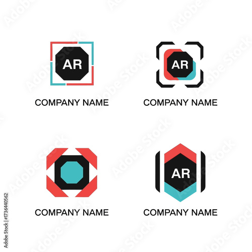Set of four modern AR initial logo designs with geometric shapes.