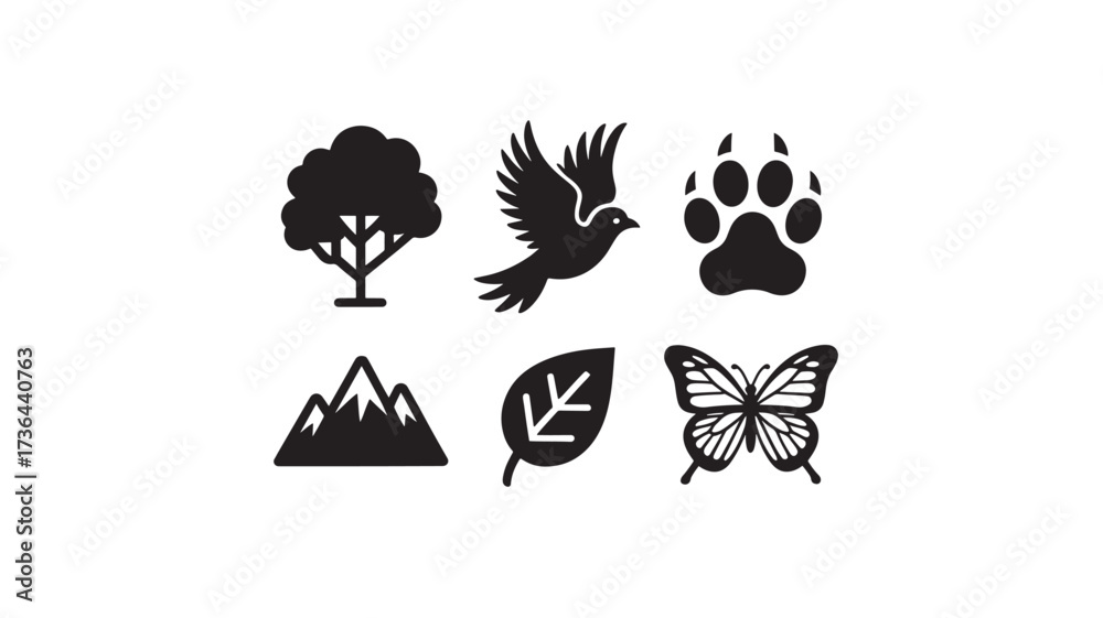 Fototapeta premium Set of nature icons simple glyph vector design elements isolated on white background for web and mobile apps