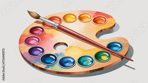 Artist's Palette with Brush Colorful Hues for Creative Expression and Artistic Inspiration