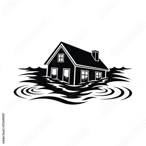 Home Flooded A Home Partially Submerged in Water Illustration