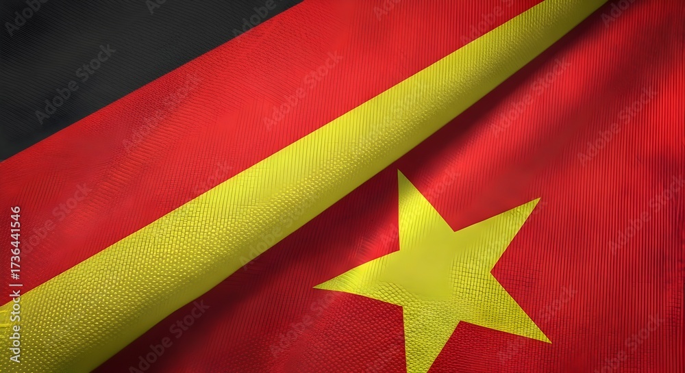 Fototapeta premium Detailed Waving Flag of Vietnam Close Up Textile Texture National Symbol