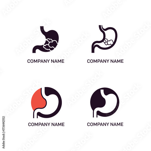 Set of Human Stomach Logo Icons for Medical Branding.