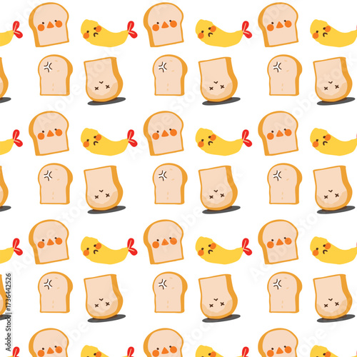 Cute cartoon pattern bread and tempura shrimp
