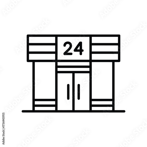 Simple line art icon of a 24 hour convenience store