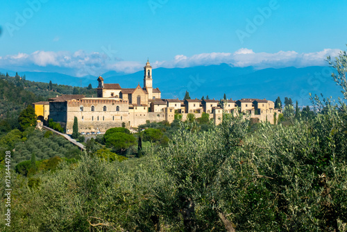 La Certosa di Firenze, Toscana, Italia, attorniata da vigneti , boschi e alberi
