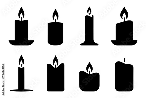  silhouette candles with glowing flames , perfect for illuminating various themes