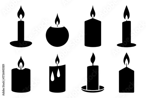  silhouette candles with glowing flames , perfect for illuminating various themes