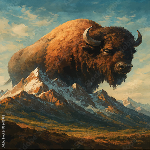 Detailed vintage illustration of a bison head in profile