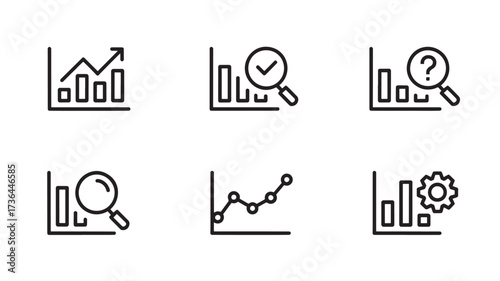 Set of business graph icons simple line vector illustration for data analysis and statistics isolated on white background