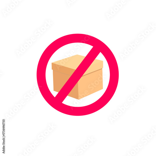package box with prohibition sign, representing unavailable product, banned shipment, delivery restriction, or order cancellation.
