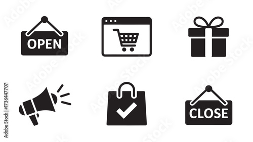 Set of e-commerce icons simple flat vector glyphs for online shopping isolated on white background