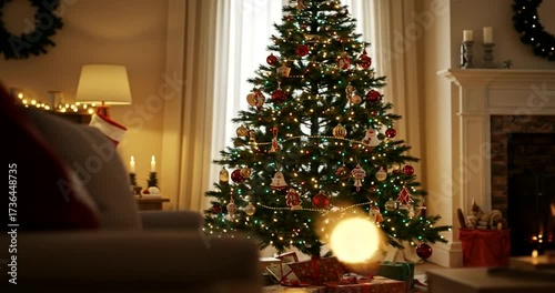 Festive Christmas Tree with Decorations and Gifts