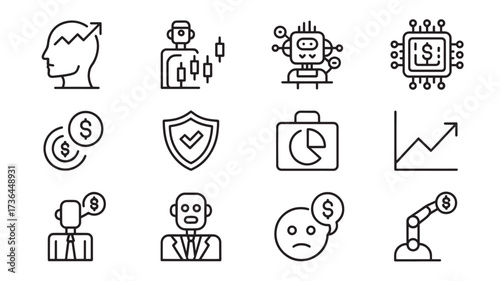 Set of business and finance icons thin line vector illustration for financial technology isolated on white background