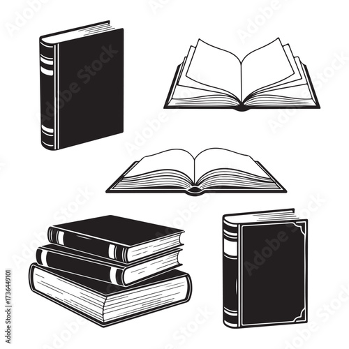 Vintage Book Elements Collection – Classic & Antique Book Silhouettes for Design