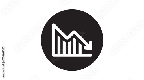 Declining graph icon in a black circle simple flat vector illustration for business and finance concepts isolated on white background