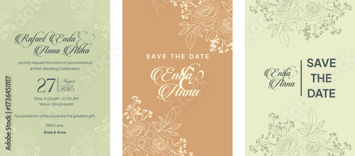 Floral elegant background with hand drawn rose flower elements in neutral. Vector design templates for wedding invitation vip cover, poster, rsvp modern card-6.eps
