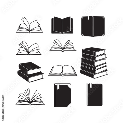 Vintage Book Elements Collection – Classic & Antique Book Silhouettes for Design