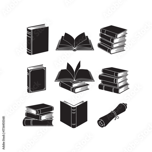 Vintage Book Elements Collection – Classic & Antique Book Silhouettes for Design