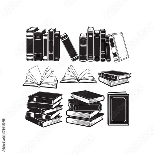 Vintage Book Elements Collection – Classic & Antique Book Silhouettes for Design