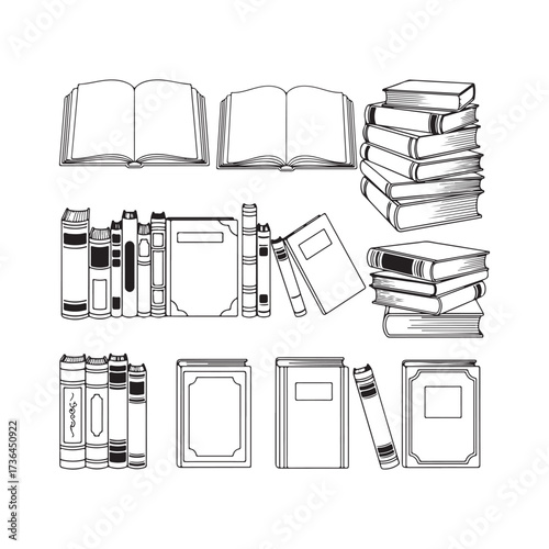 Vintage Book Elements Collection – Classic & Antique Book Silhouettes for Design